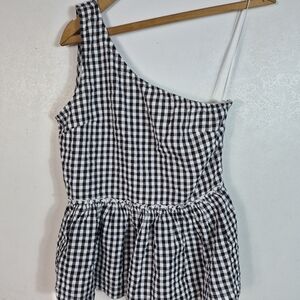 Crown & Ivy Gingham Print One Shoulder Top NWT 4